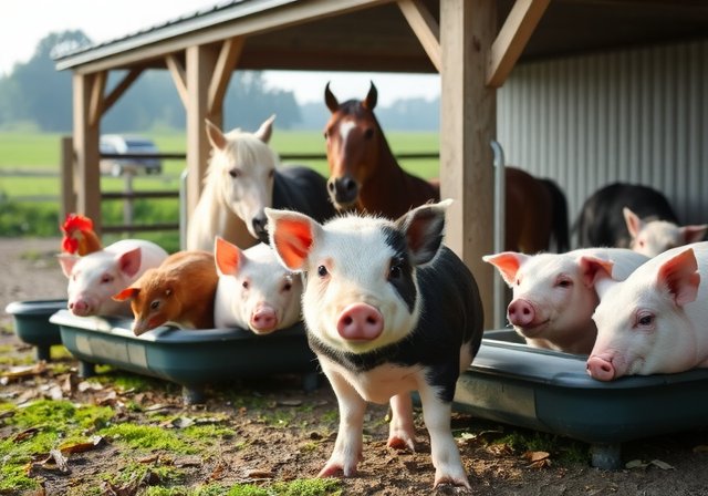 Happy farm animals during a petting zoo session, part of family farm activities